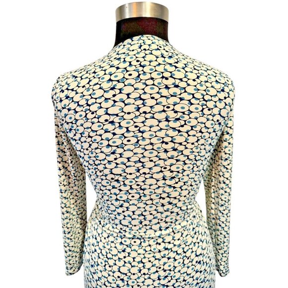 Max Studio MSSP‎ Wrap Dress Long Sleeve Jersey Med V Neck Ruch Waist Blue White - Picture 4 of 12